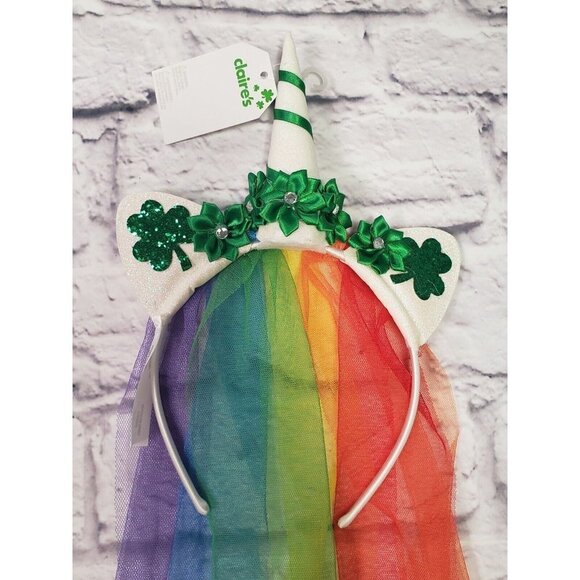 NEW Claire's St Patrick's Day Unicorn Horn Rainbow Veil Headband PRIDE LGBTQ+ - Picture 2 of 2